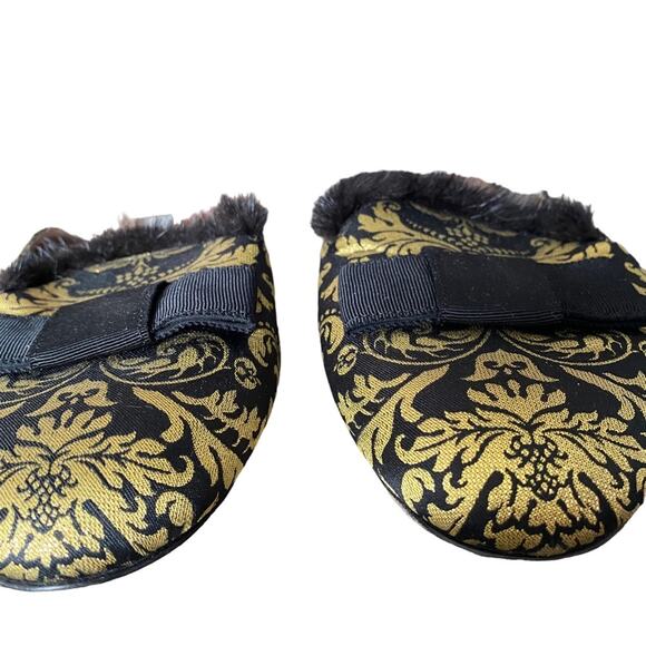 Tabitha Simmons Masha Mink-Trim Brocade Mule Black Gold 40 size 10 - Picture 3 of 9